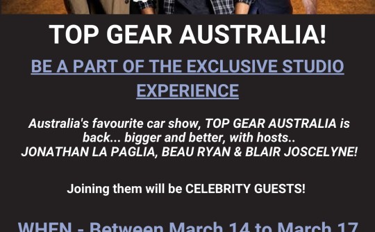 TOP GEAR AUSTRALIA- WOULD YOU LIKE TICKETS TO BE IN THE AUDIENCE? 