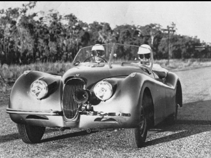 XK120 Jaguar sets new record from Darwin to Alice Springs.